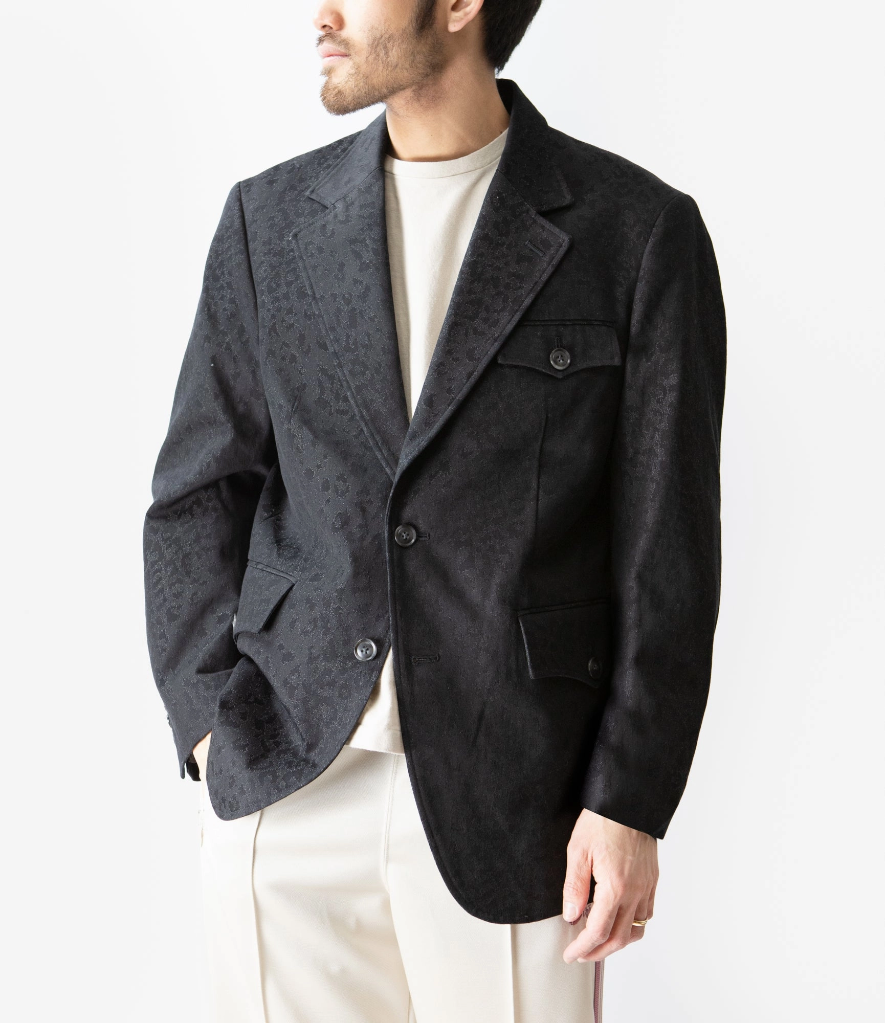 Legacy suitable for work commutes 2B Jacket ?C Black Leopard Print Jacquard Cotton