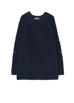 Knit Reinforced Edges 3G JERSEY STITCH DAMAGED DESIGN SHEER ROUND NECK LONG SLEEVE