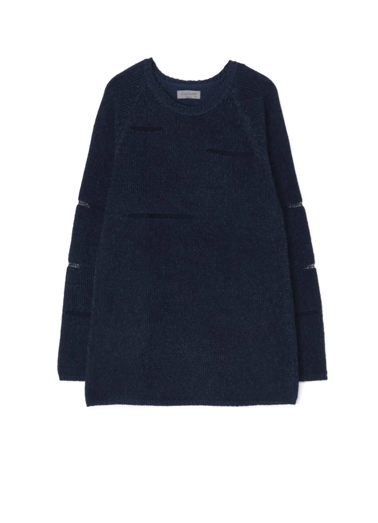 Knit Reinforced Edges 3G JERSEY STITCH DAMAGED DESIGN SHEER ROUND NECK LONG SLEEVE