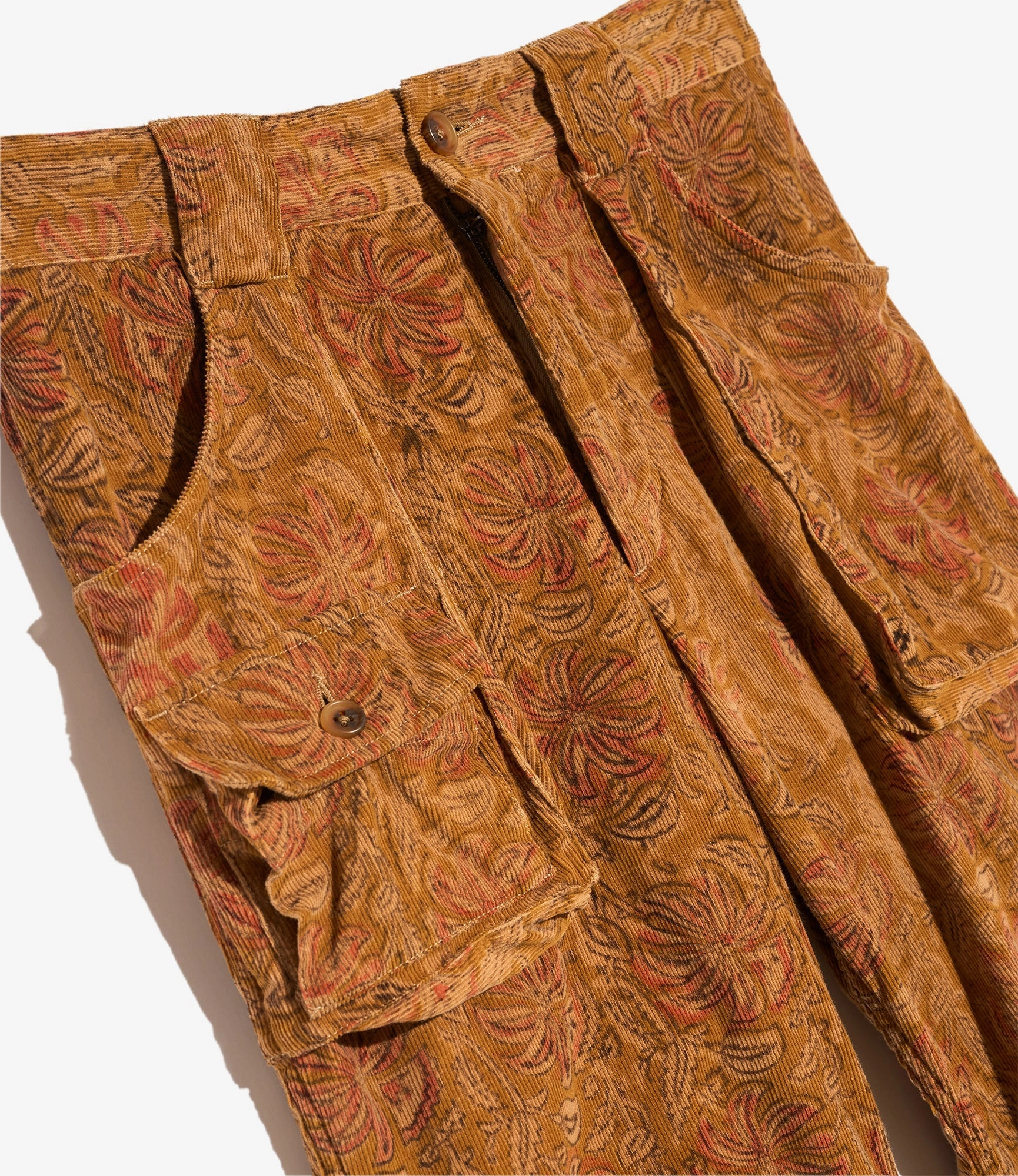 Casual Layering 5P Pant ?C?Khaki Floral Printed Corduroy
