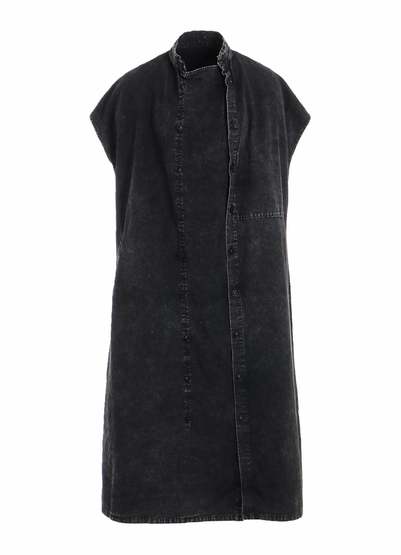 Smooth Shape Tonal-Panel 6OZ BLEACHED DENIM FRENCH SLEEVE SHIRT DRESS