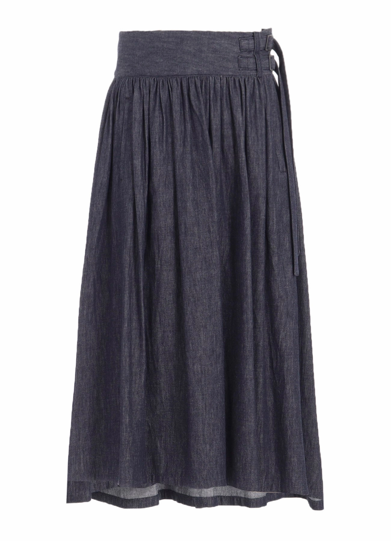 Evening Tone 6OZ DENIM GARMENTFINISH ASYMMTRIC GATHER SKIRT