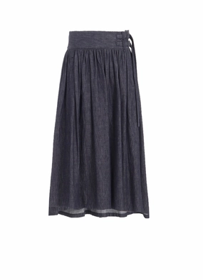 Comfortable Look Urban Casual 6OZ DENIM GARMENTFINISH ASYMMTRIC GATHER SKIRT