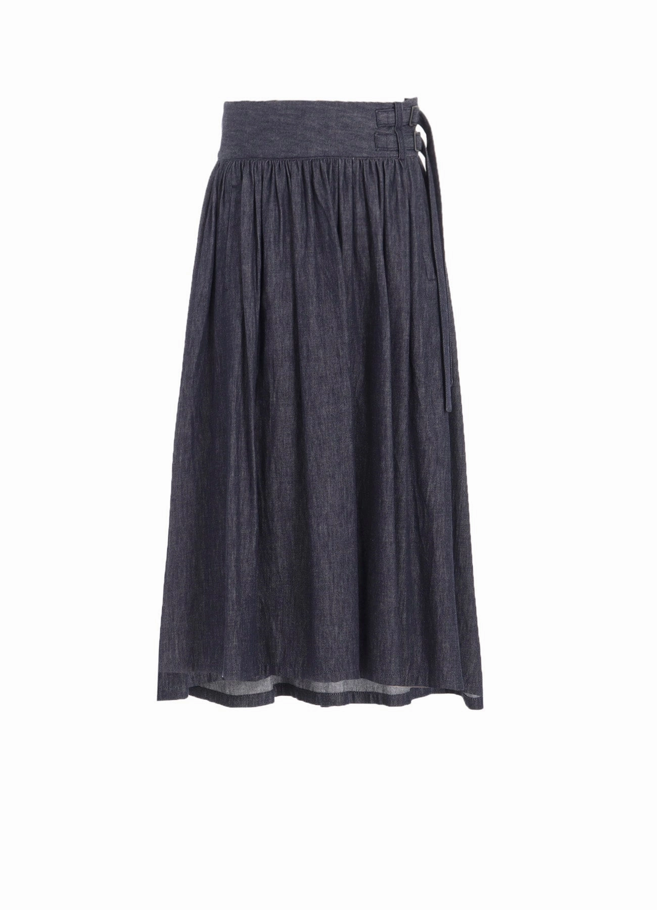 Comfortable Look Urban Casual 6OZ DENIM GARMENTFINISH ASYMMTRIC GATHER SKIRT