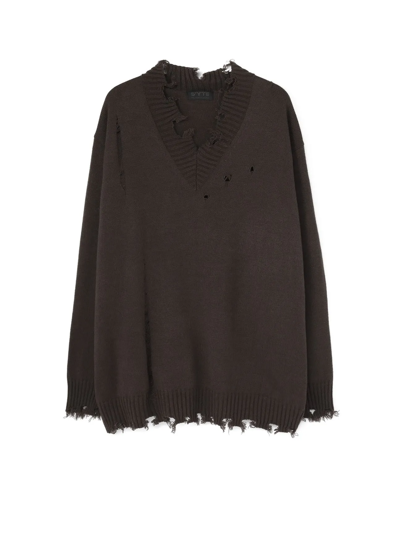 Stretch Recovery Yarn 7G BULKY WOOL DAMAGE V NECK PULLOVER