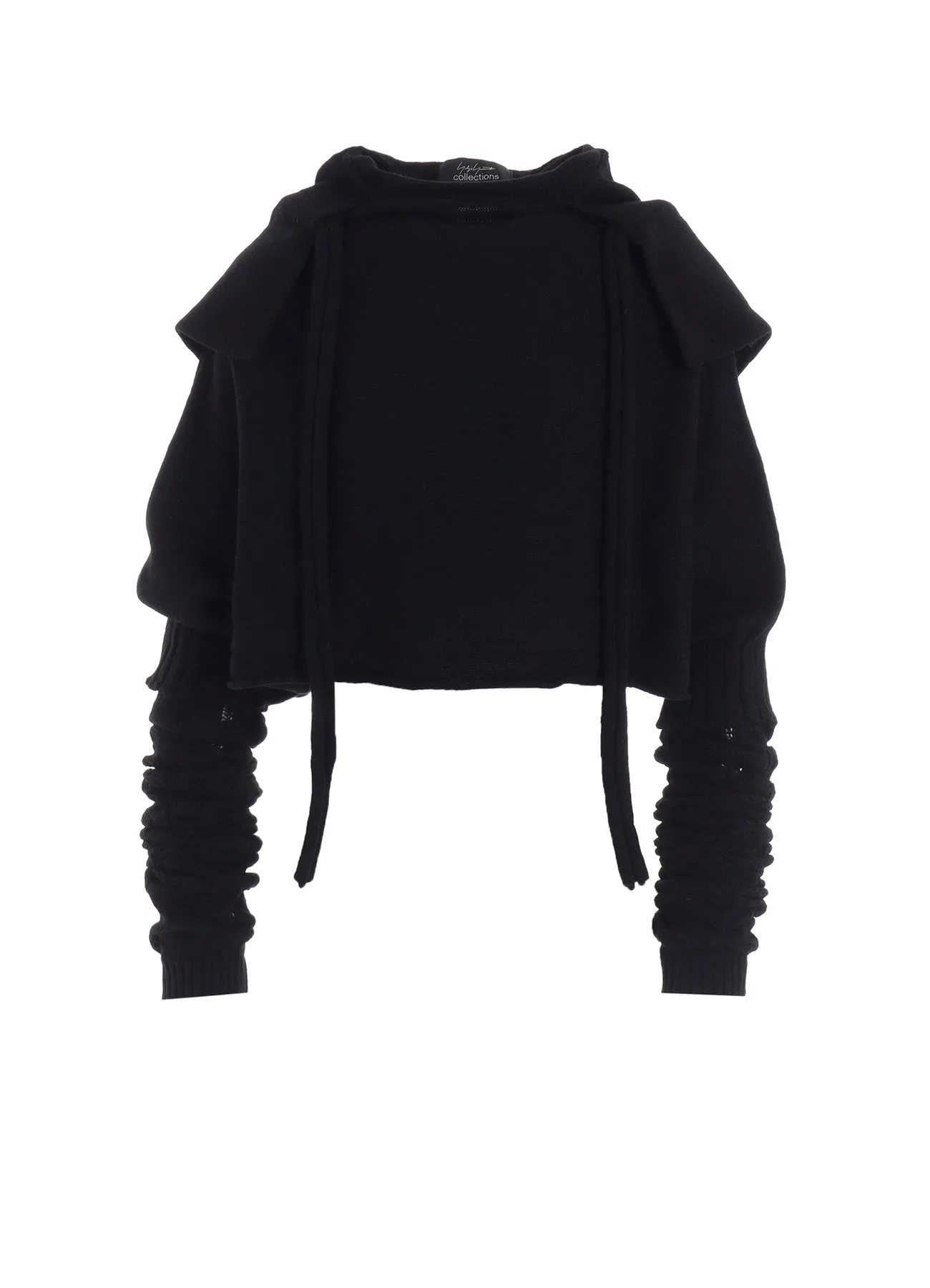 Double Layered Collar Colorfast Clothing 7G PLAIN STITCH LINKS CROPPED HOODIE PO W/ARM WARMERS