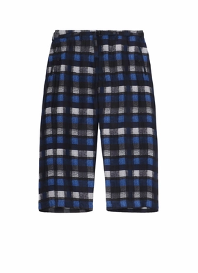 Curved Waistline Moisture Wicking Technology ??PIECE UNIQUE/THE SHOP??BLUE PLAID GATHER DETAIL PANTS