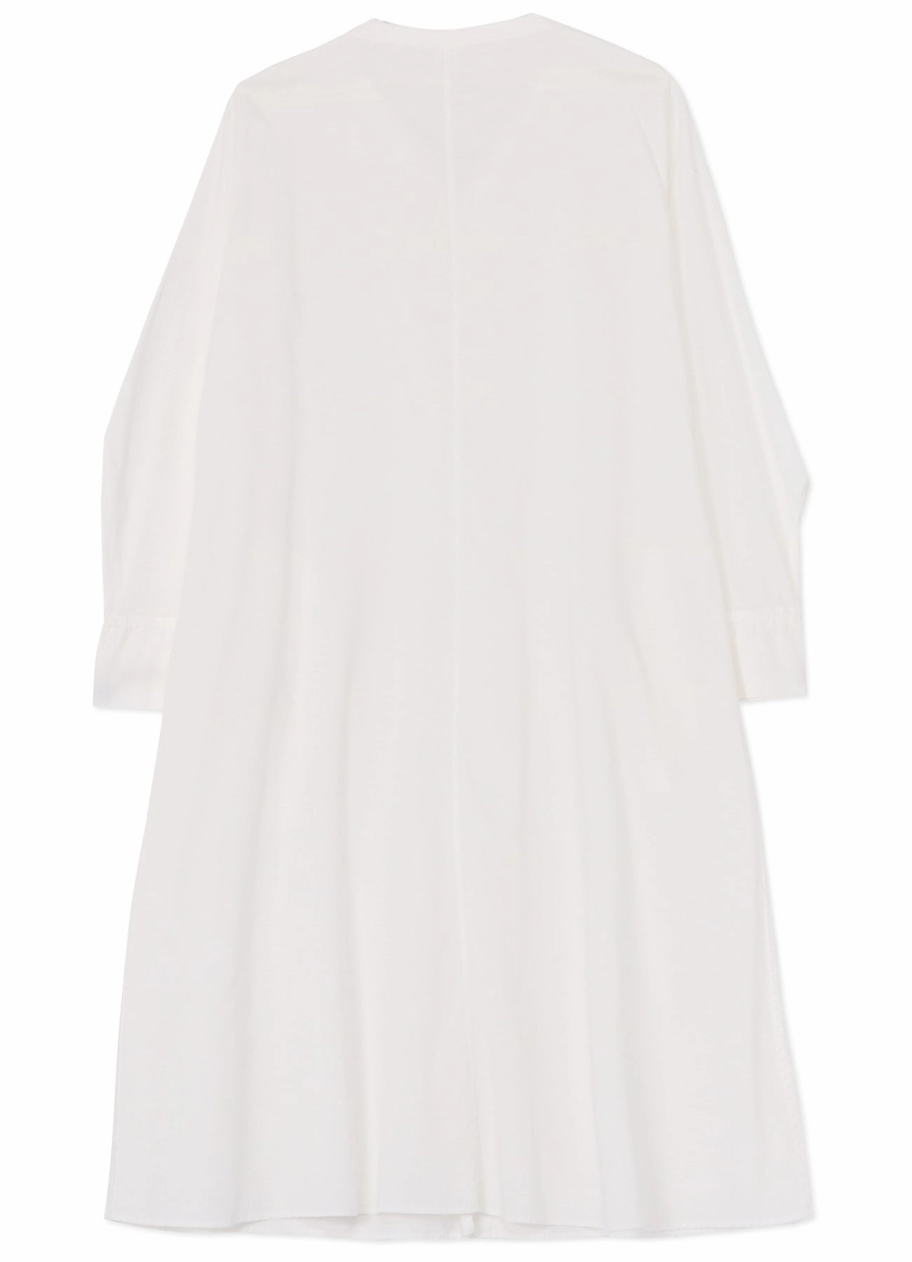 [Y's BORN PRODUCT] THIN COTTON TWILL COLLARLESS A-LINE DRESS Bishop-Sleeve Contrast-Panel