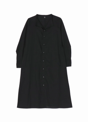 [Y's BORN PRODUCT] THIN COTTON TWILL COLLARLESS A-LINE DRESS Luxe Look