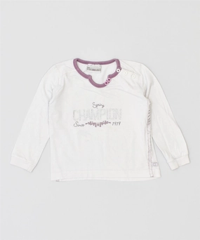 CHAMPION Girls Graphic Top Long Sleeve 12-18 Months Medium White Cotton Asymmetrical Cut