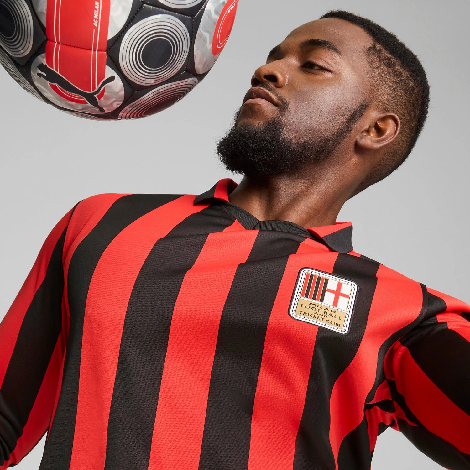 DoubleLayeredCollar Distressed Hem Finish AC Milan 125th LS Authentic Jersey - Mens