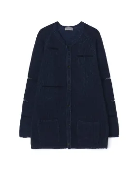 3G JERSEY STITCH DAMAGED DESIGN ROUND NECK LONG CD Ribbed Collar Design Modern Basic