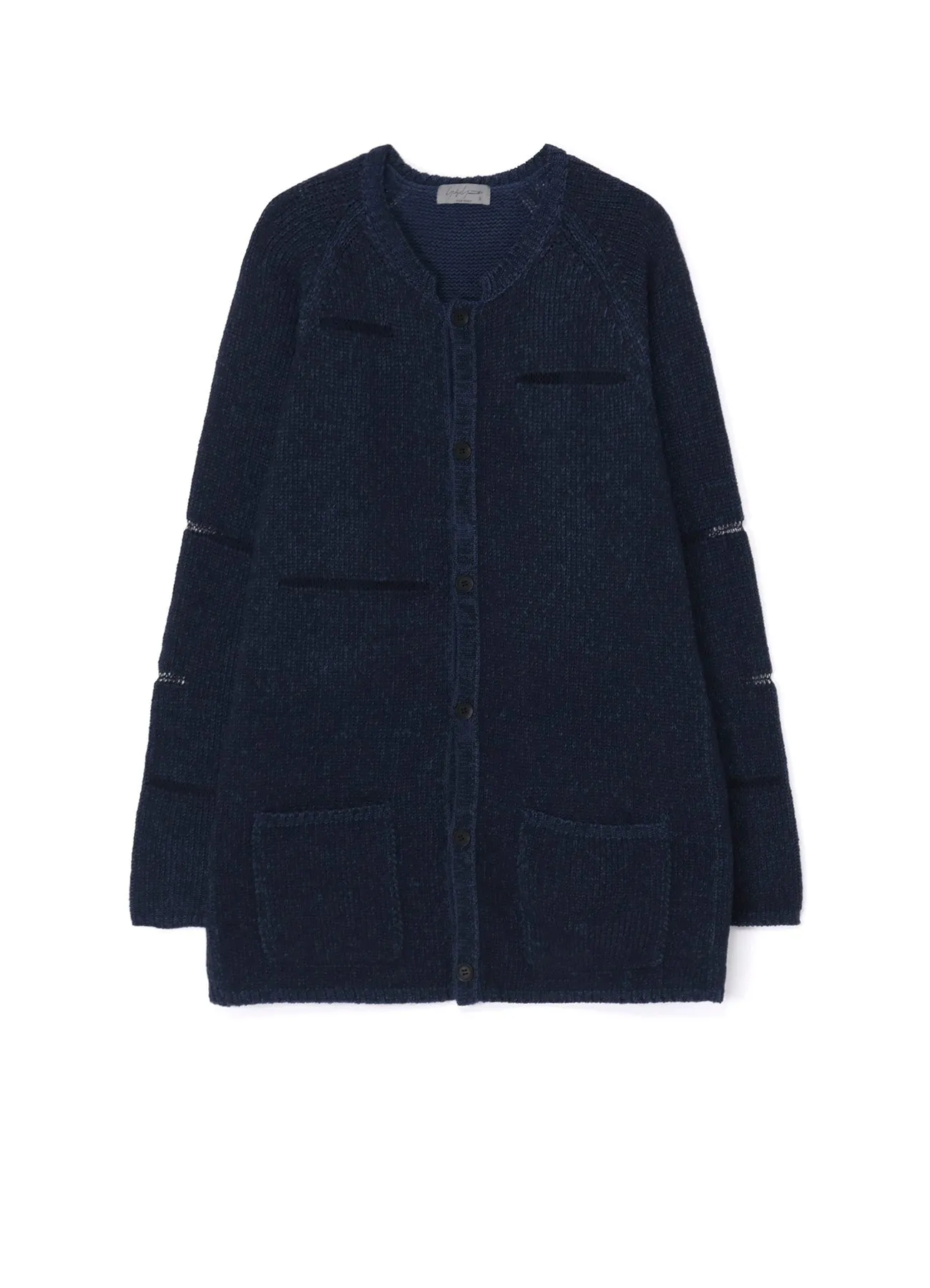 3G JERSEY STITCH DAMAGED DESIGN ROUND NECK LONG CD Ribbed Collar Design Modern Basic