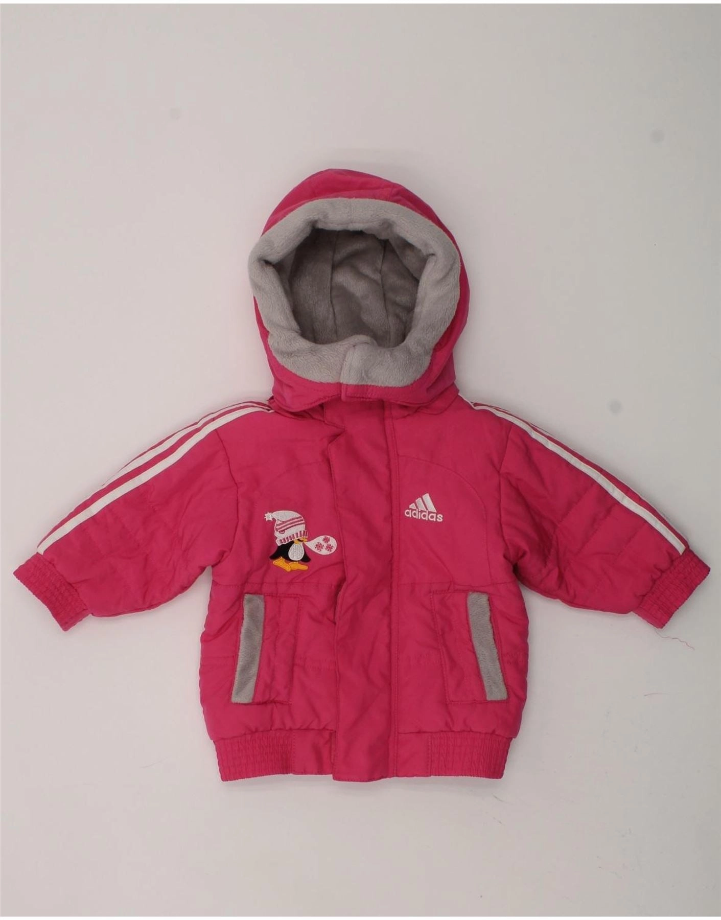 ADIDAS Baby Boys Graphic Hooded Padded Jacket 0-3 Months Pink Polyester Acknowledge Waterproof Wear