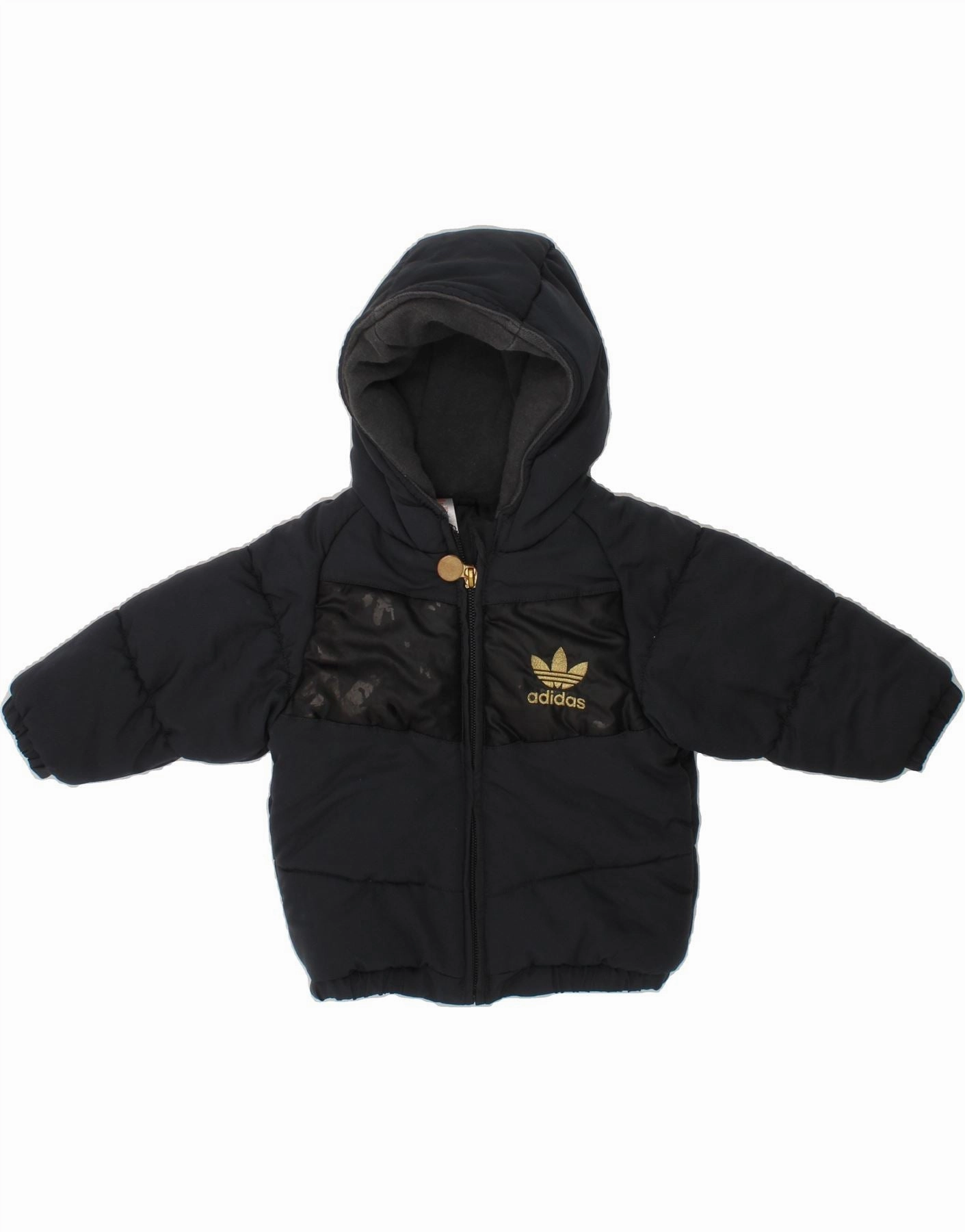ADIDAS Baby Boys Graphic Hooded Padded Jacket 12-18 Months Grey Polyester Assist gear up