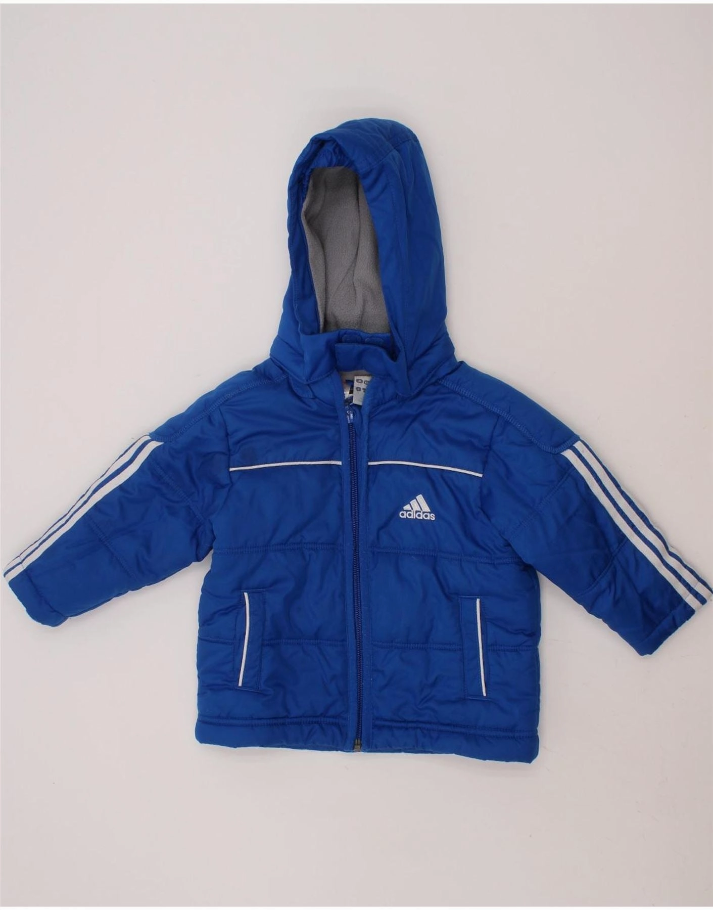 Daily Fit ADIDAS Baby Boys Graphic Hooded Padded Jacket 6-9 Months Blue Polyester
