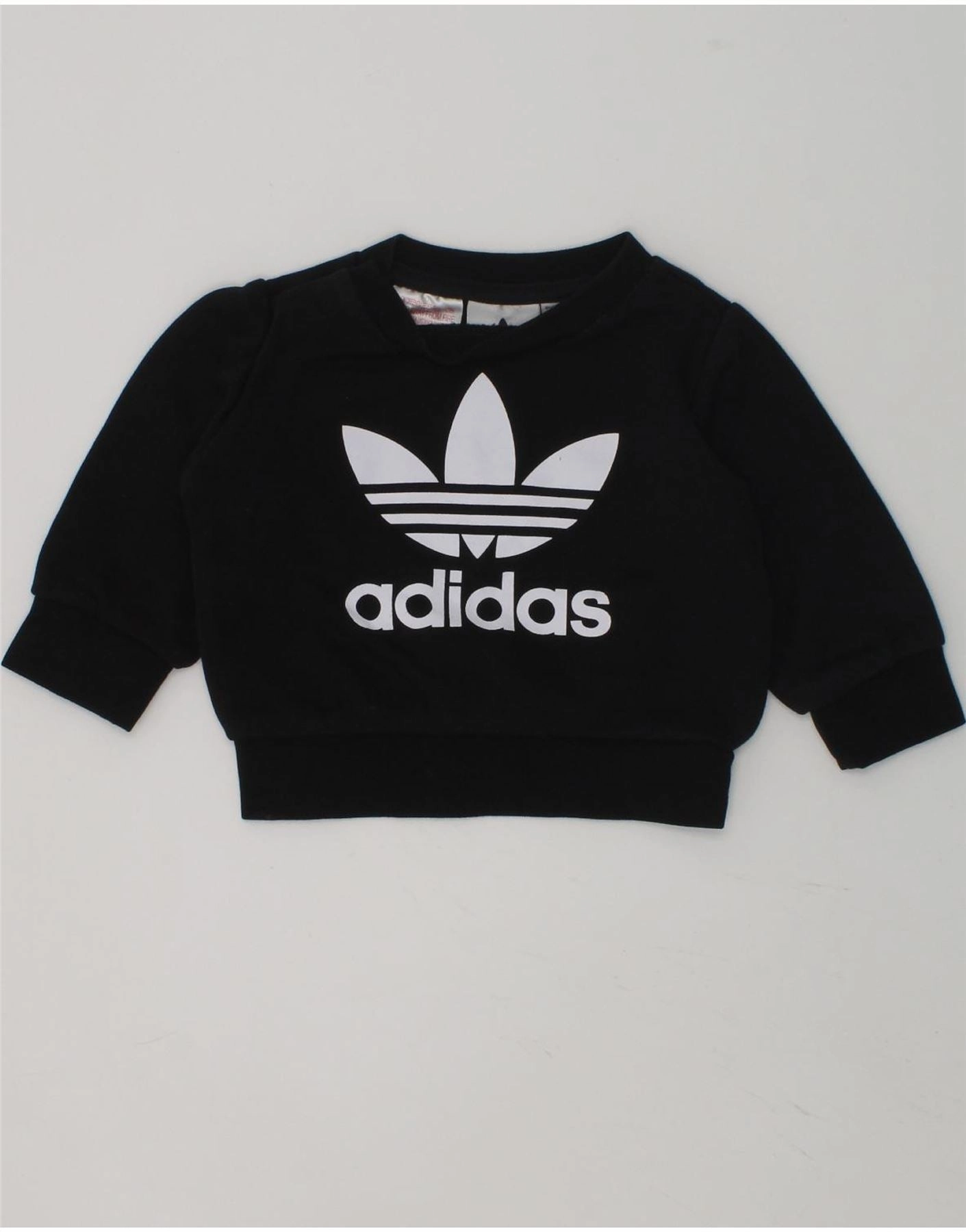 ADIDAS Baby Boys Graphic Sweatshirt Jumper 0-3 Months Black Cotton Textured Fabric Relax Fit