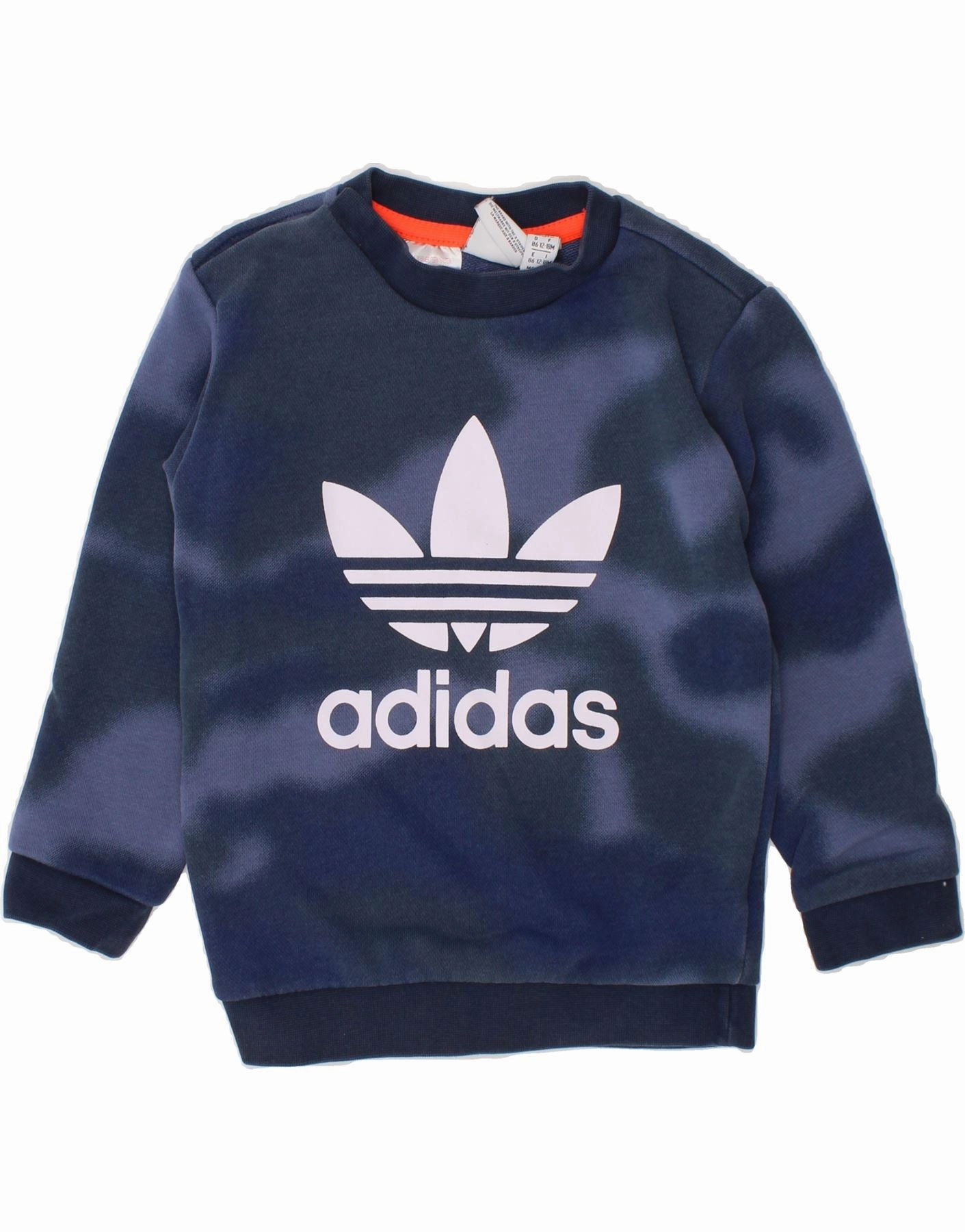 ADIDAS Baby Boys Graphic Sweatshirt Jumper 12-18 Months Navy Blue Tie Dye Loopwheel Construction