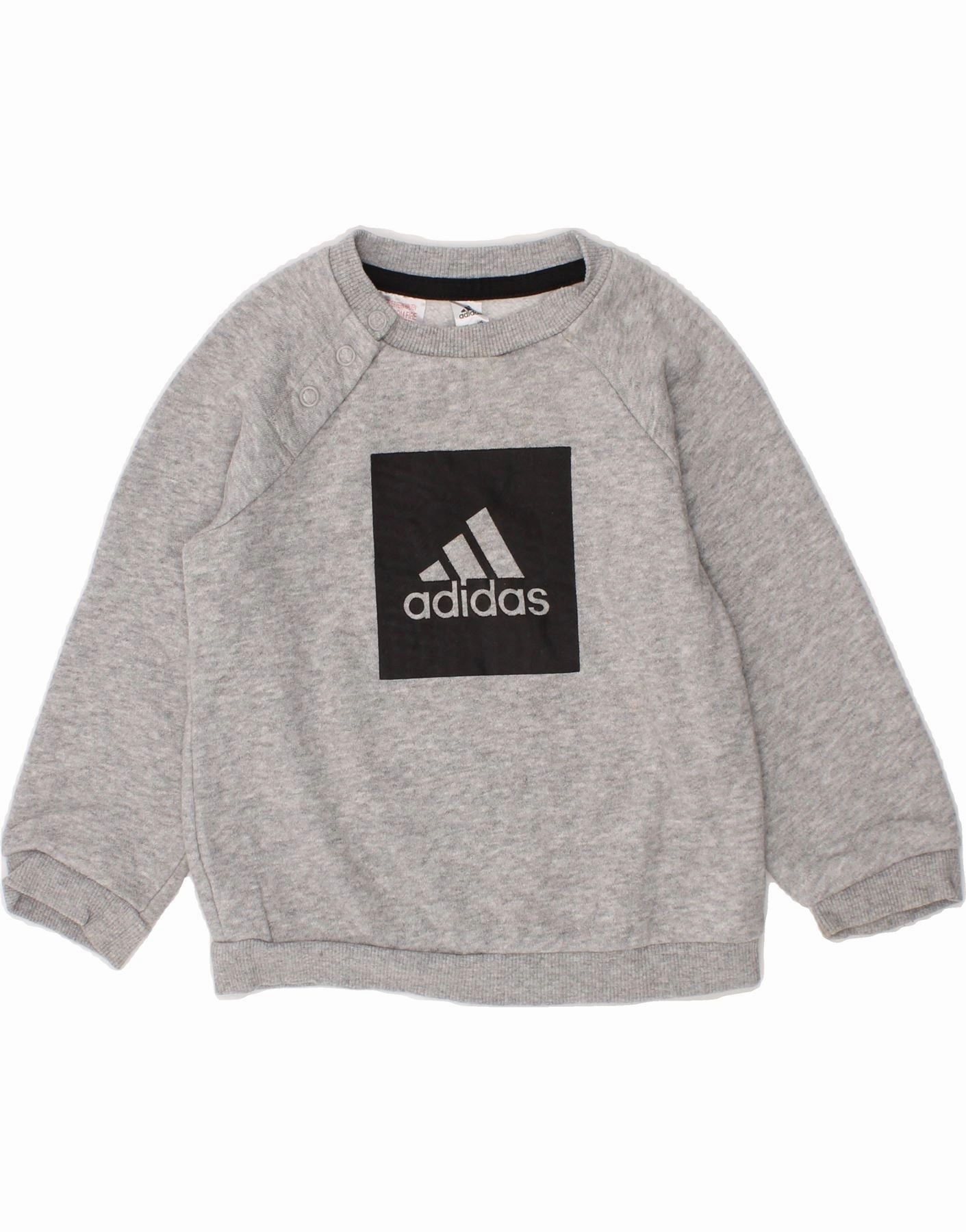 ADIDAS Baby Boys Graphic Sweatshirt Jumper 9-12 Months Grey Cotton Chilly Days Jacquard Pattern