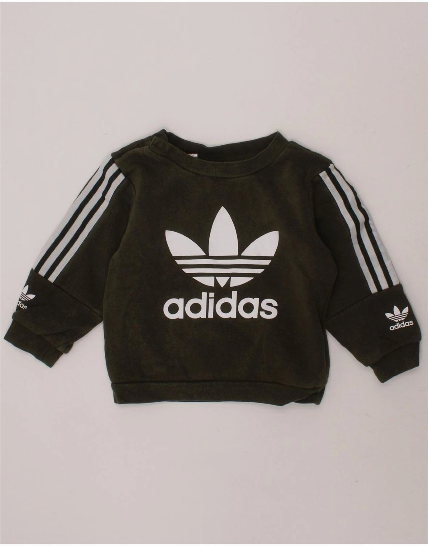 Soft Piece ADIDAS Baby Boys Graphic Sweatshirt Jumper 9-12 Months Khaki Cotton