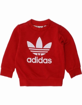 Relaxed Style Yarn Dyed ADIDAS Baby Boys Graphic Sweatshirt Jumper 9-12 Months Red Cotton