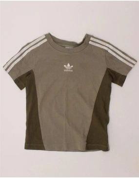 ADIDAS Baby Boys Graphic T-Shirt Top 18-24 Months Khaki Colourblock Cotton Two Tone Stitching All Day Comfort Tech