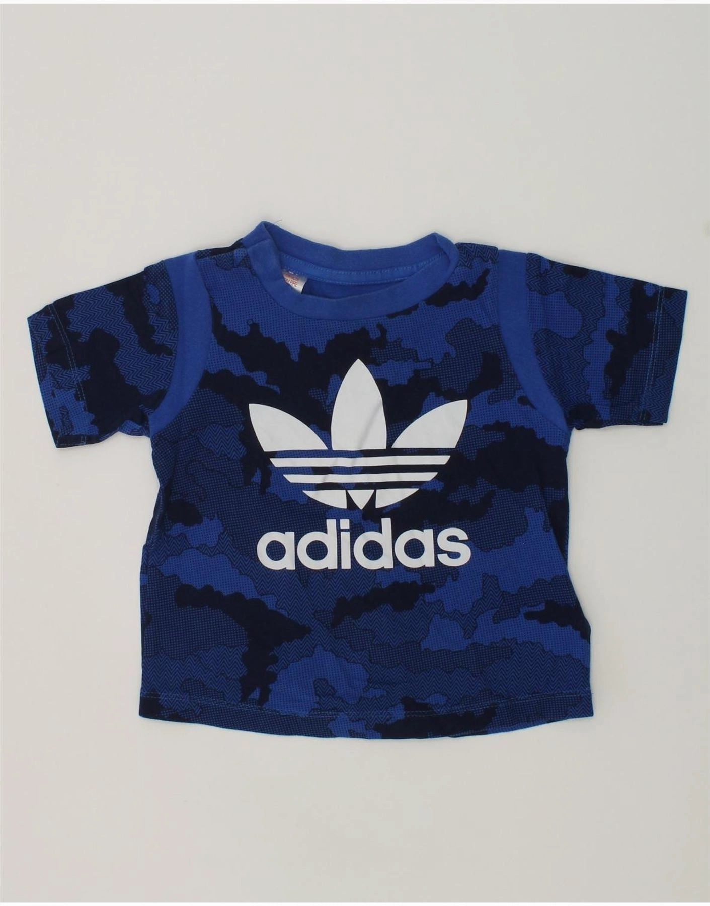 ADIDAS Baby Boys Graphic T-Shirt Top 9-12 Months Blue Camouflage Cotton Winter Layering Stretchy Cloth