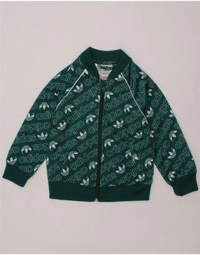 ADIDAS Baby Boys Graphic Tracksuit Top Jacket 18-24 Months Green Polyester Casual Use