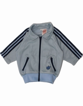 ADIDAS Baby Boys Graphic Tracksuit Top Jacket 3-6 Months Blue Polyester Collarless farmers
