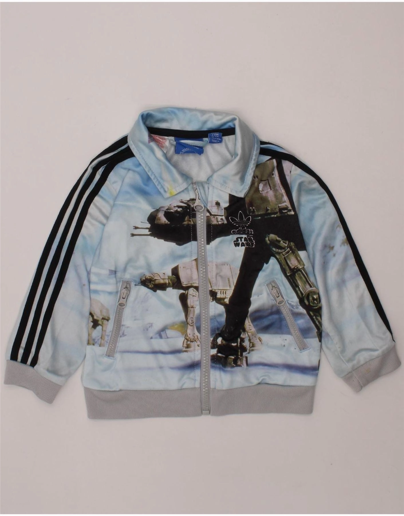 Weather resistant ADIDAS Baby Boys Graphic Tracksuit Top Jacket 9-12 Months Blue Polyester