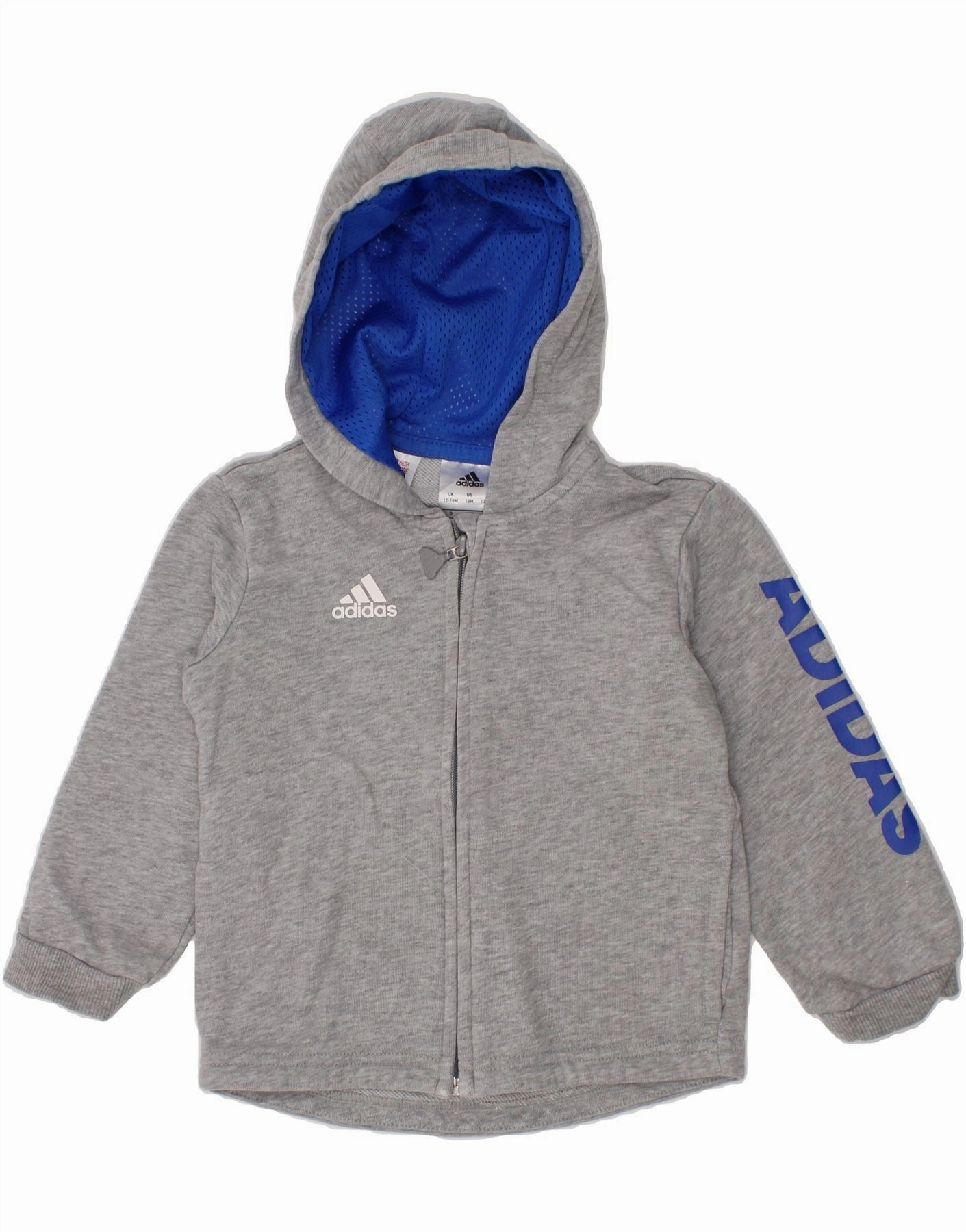 Functional Piece ADIDAS Baby Boys Graphic Zip Hoodie Sweater 12-18 Months Grey Cotton
