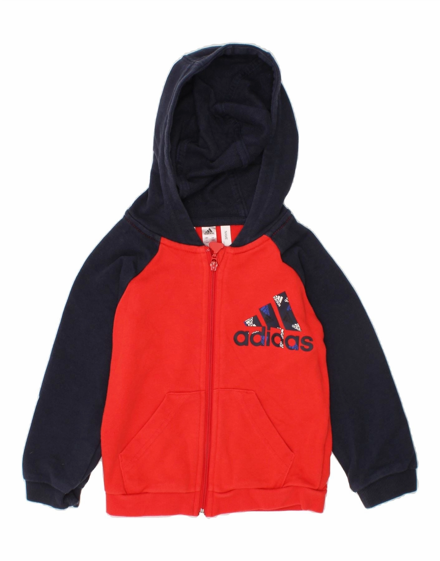 ADIDAS Baby Boys Graphic Zip Hoodie Sweater 12-18 Months Red Colourblock Neutral Fit