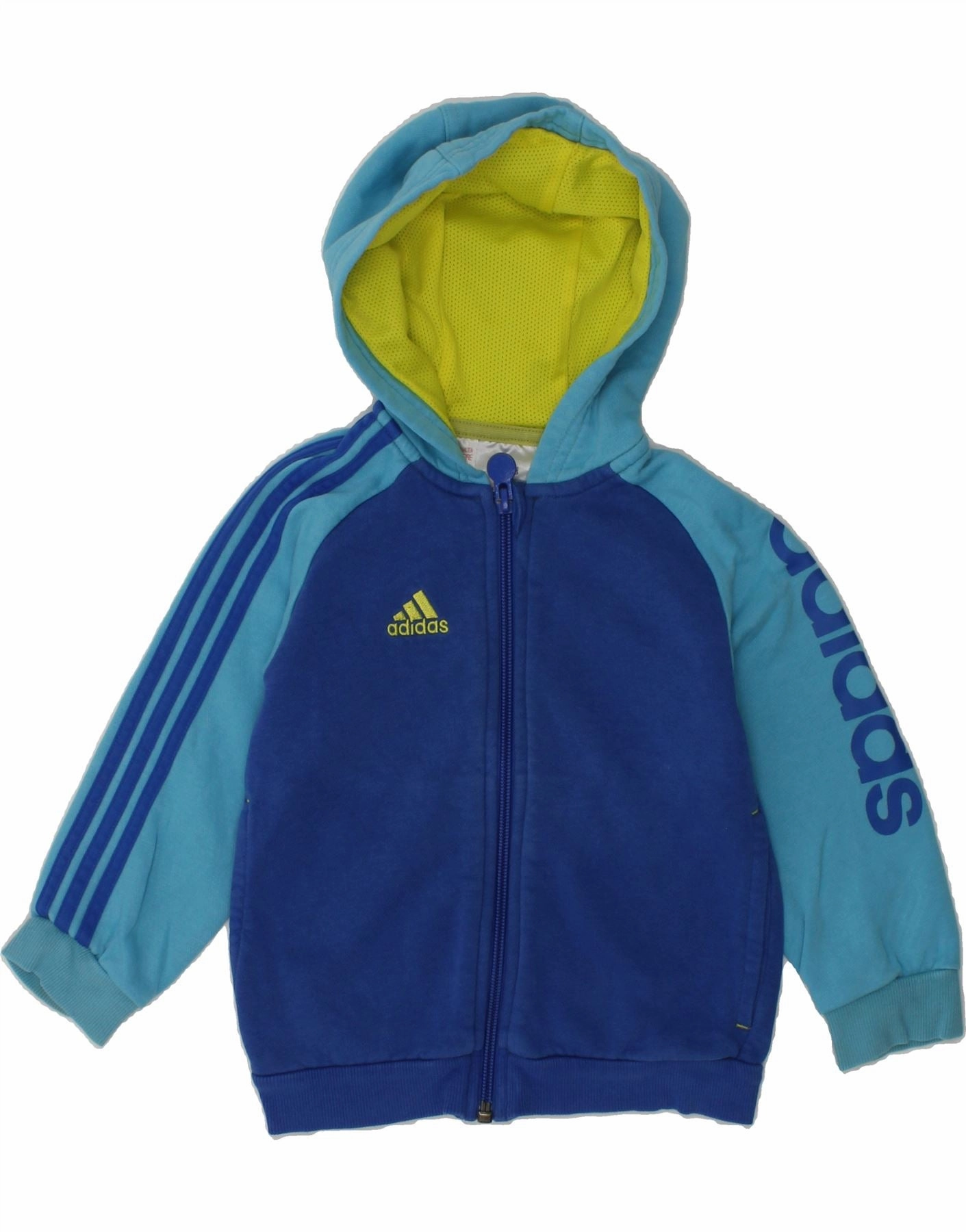 ADIDAS Baby Boys Graphic Zip Hoodie Sweater 18-24 Months Blue Colourblock Neutral palette