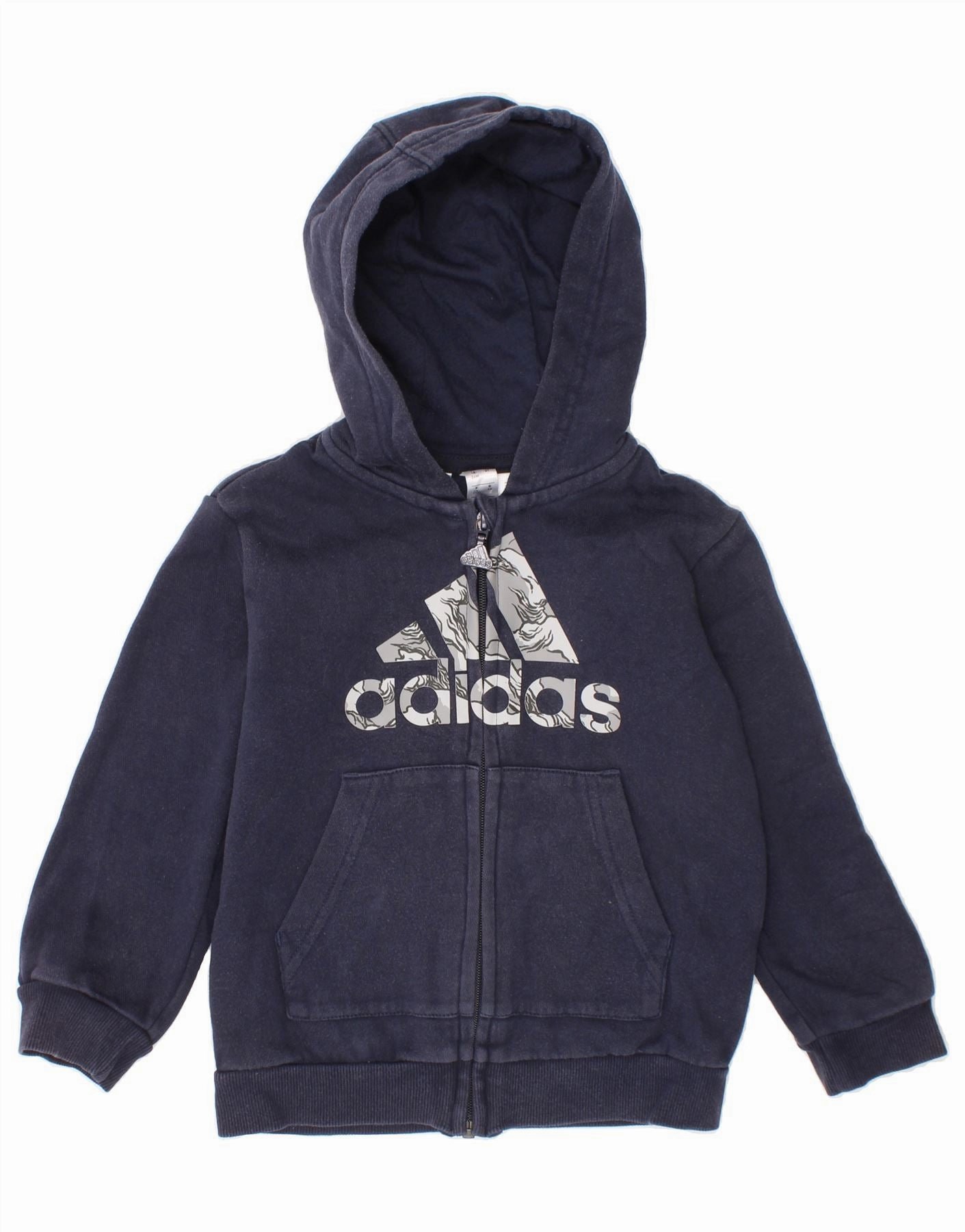 Friction Resistant ADIDAS Baby Boys Graphic Zip Hoodie Sweater 18-24 Months Navy Blue Cotton