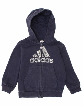 Friction Resistant ADIDAS Baby Boys Graphic Zip Hoodie Sweater 18-24 Months Navy Blue Cotton