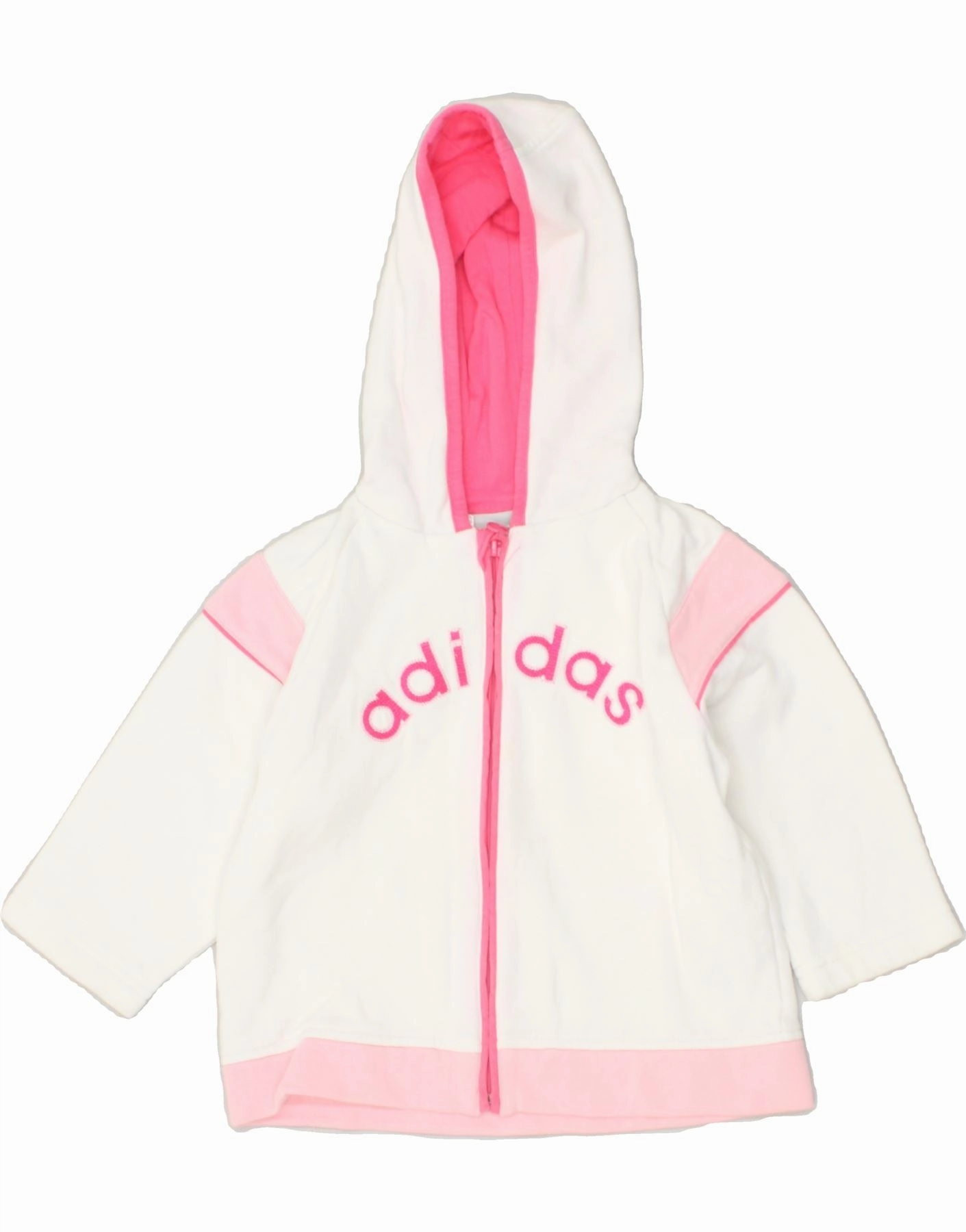 ADIDAS Baby Boys Graphic Zip Hoodie Sweater 18-24 Months White Cotton StaticFree Material