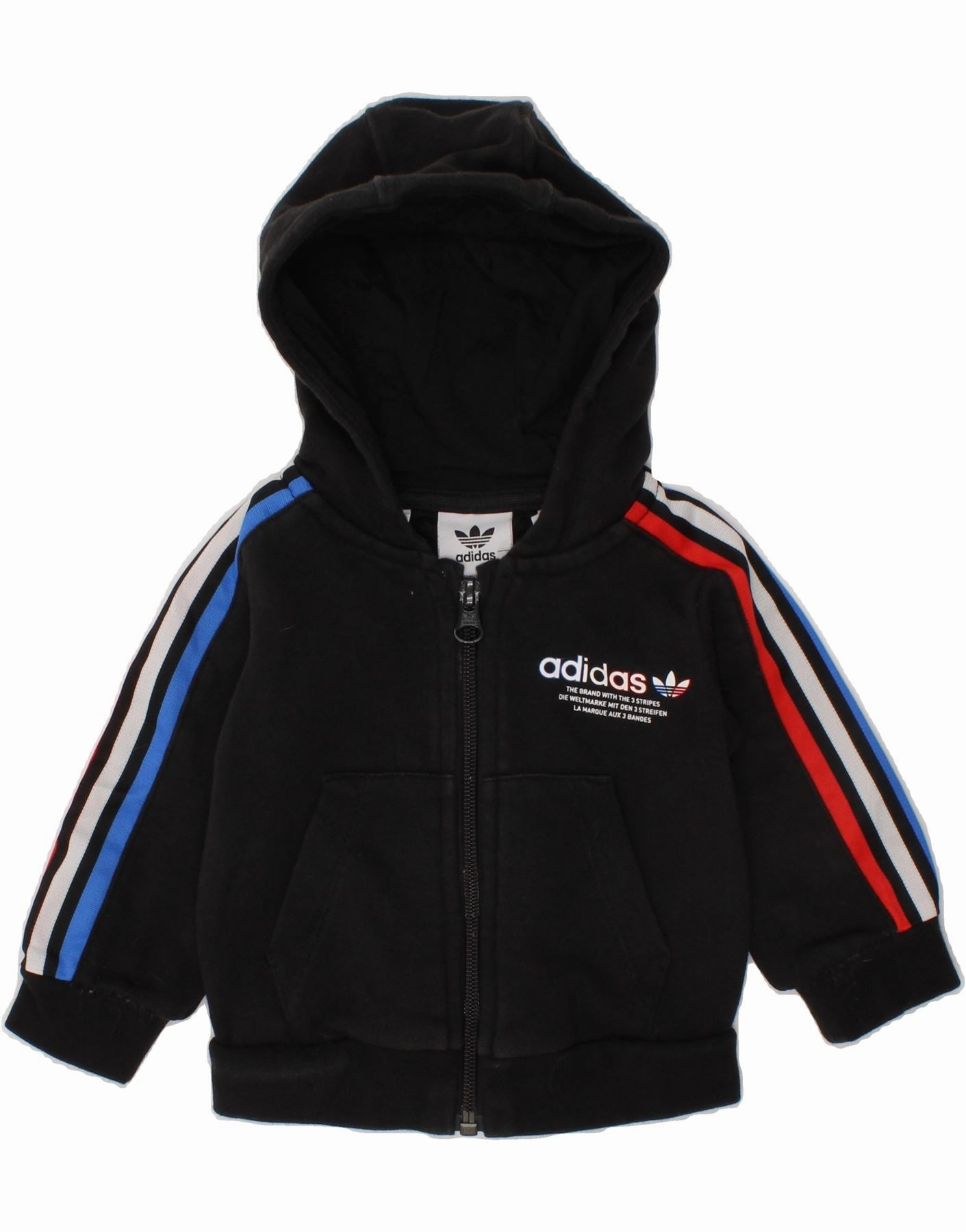 ADIDAS Baby Boys Graphic Zip Hoodie Sweater 3-6 Months Black Colourblock EcoFriendly Material Blend