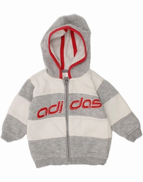 ADIDAS Baby Boys Graphic Zip Hoodie Sweater 3-6 Months Grey Striped Essential Comfort