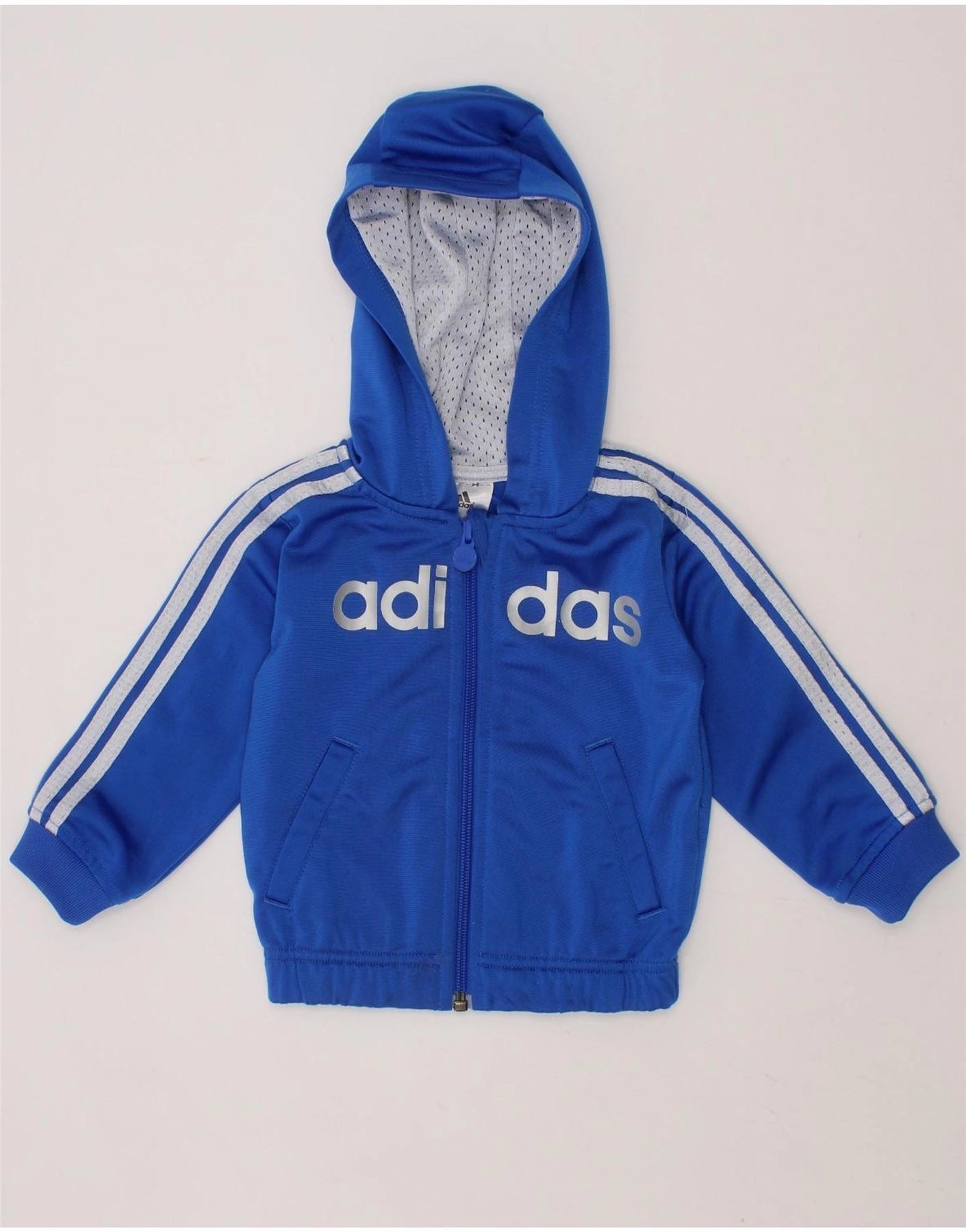 ADIDAS Baby Boys Graphic Zip Hoodie Sweater 6-9 Months Blue Polyester Weekend Classic Fall Comfort