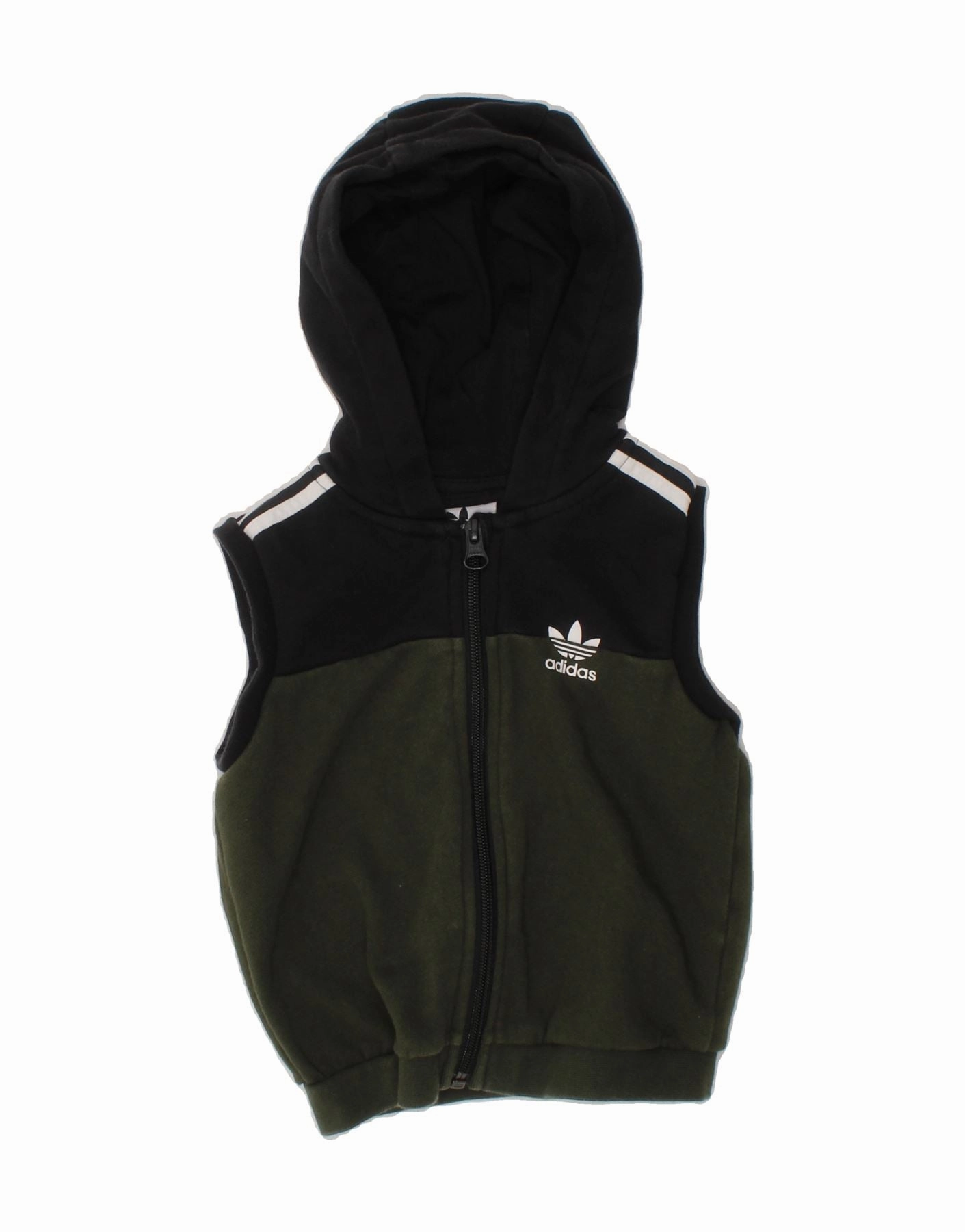 ADIDAS Baby Boys Graphic Zip Hoodie Sweater 9-12 Months Khaki Colourblock AntiStatic Yarn