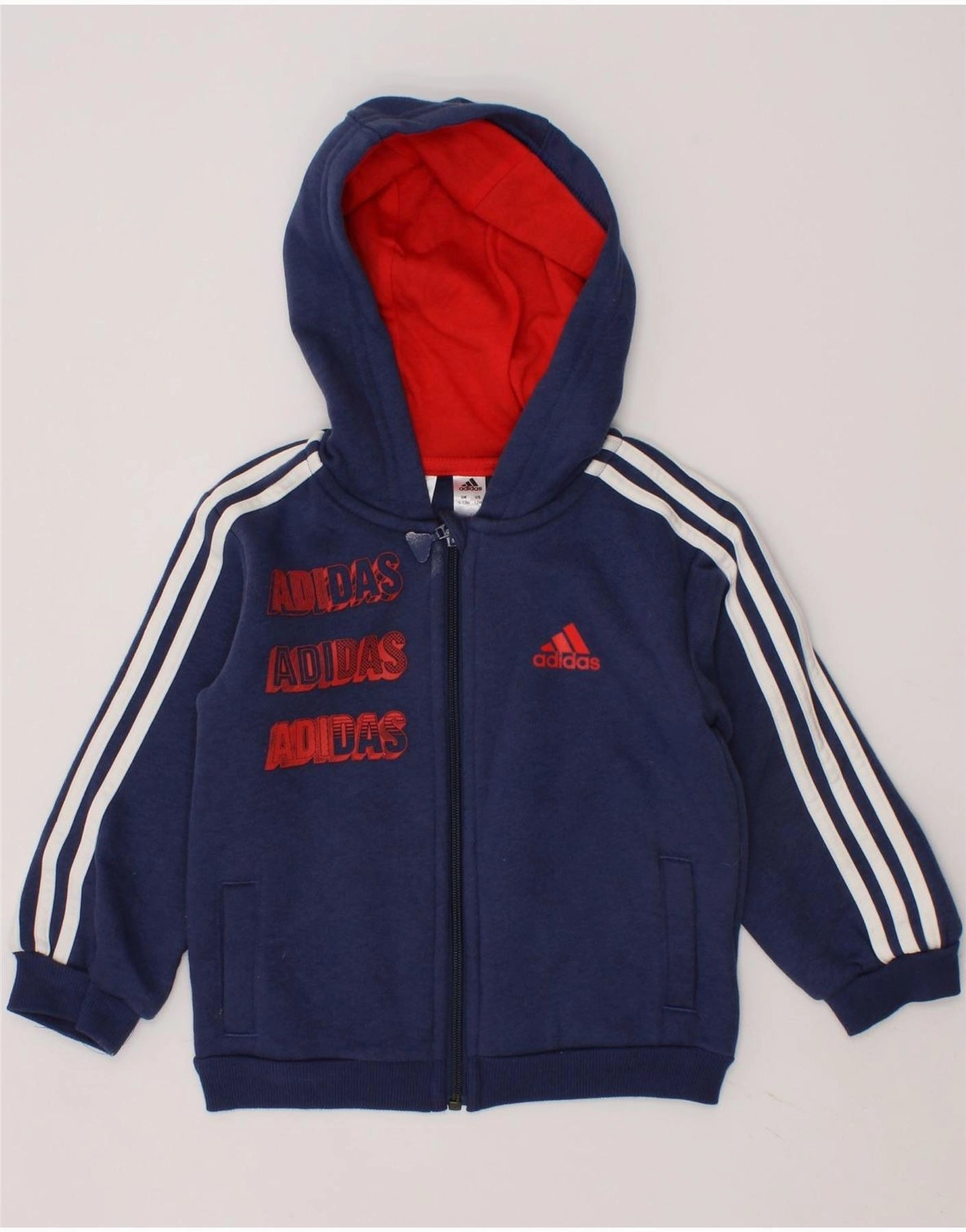 Layered Cuff Bonded Seam Reinforcement ADIDAS Baby Boys Graphic Zip Hoodie Sweater 9-12 Months Navy Blue Cotton