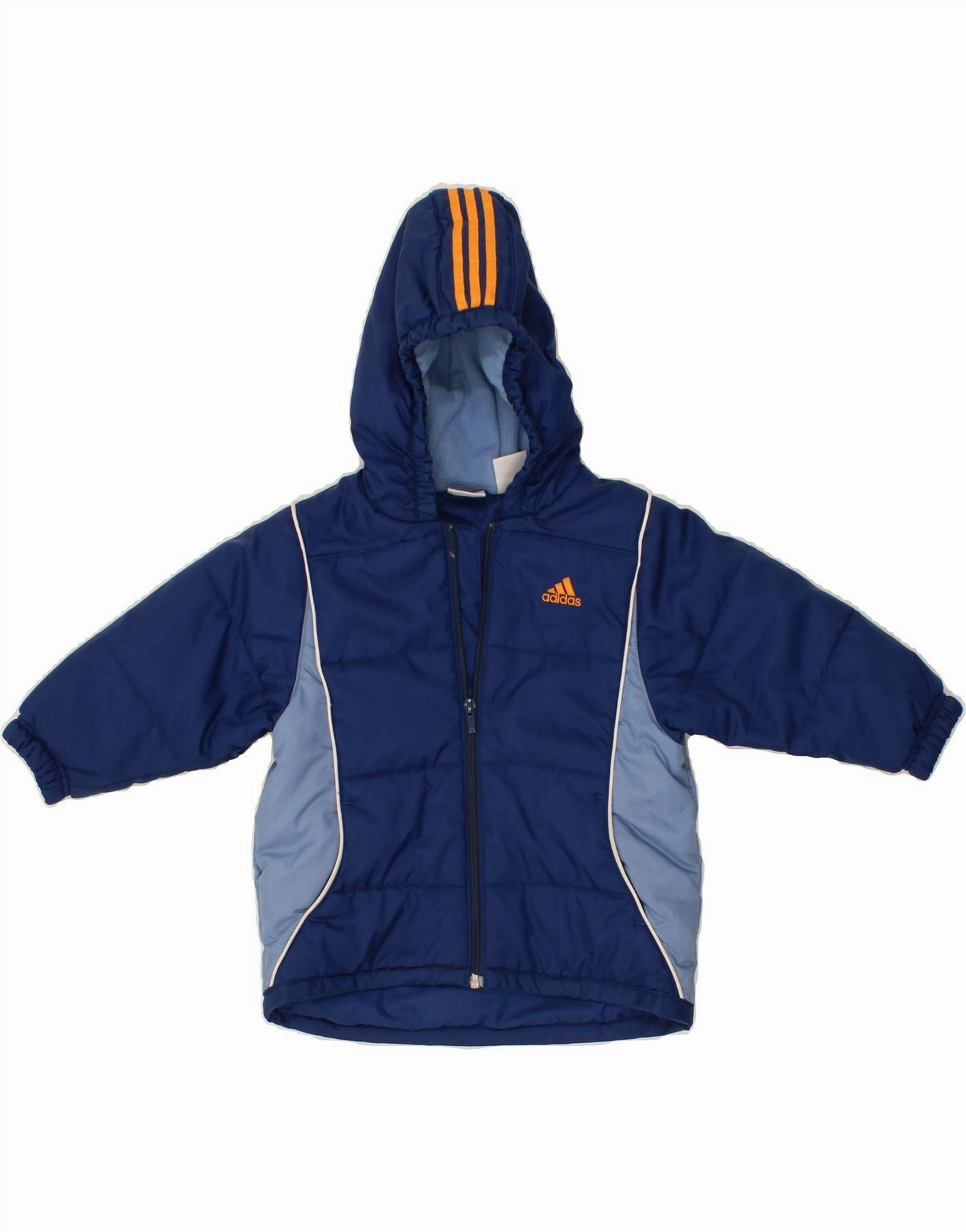 ADIDAS Baby Boys Hooded Padded Jacket 18-24 Months Navy Blue Colourblock Four Way Stretch Material