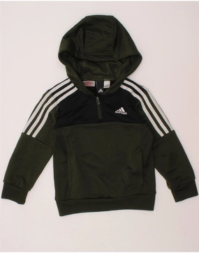 Breathable Mesh Paneling ADIDAS Baby Boys Hoodie Jumper 18-24 Months Khaki Colourblock