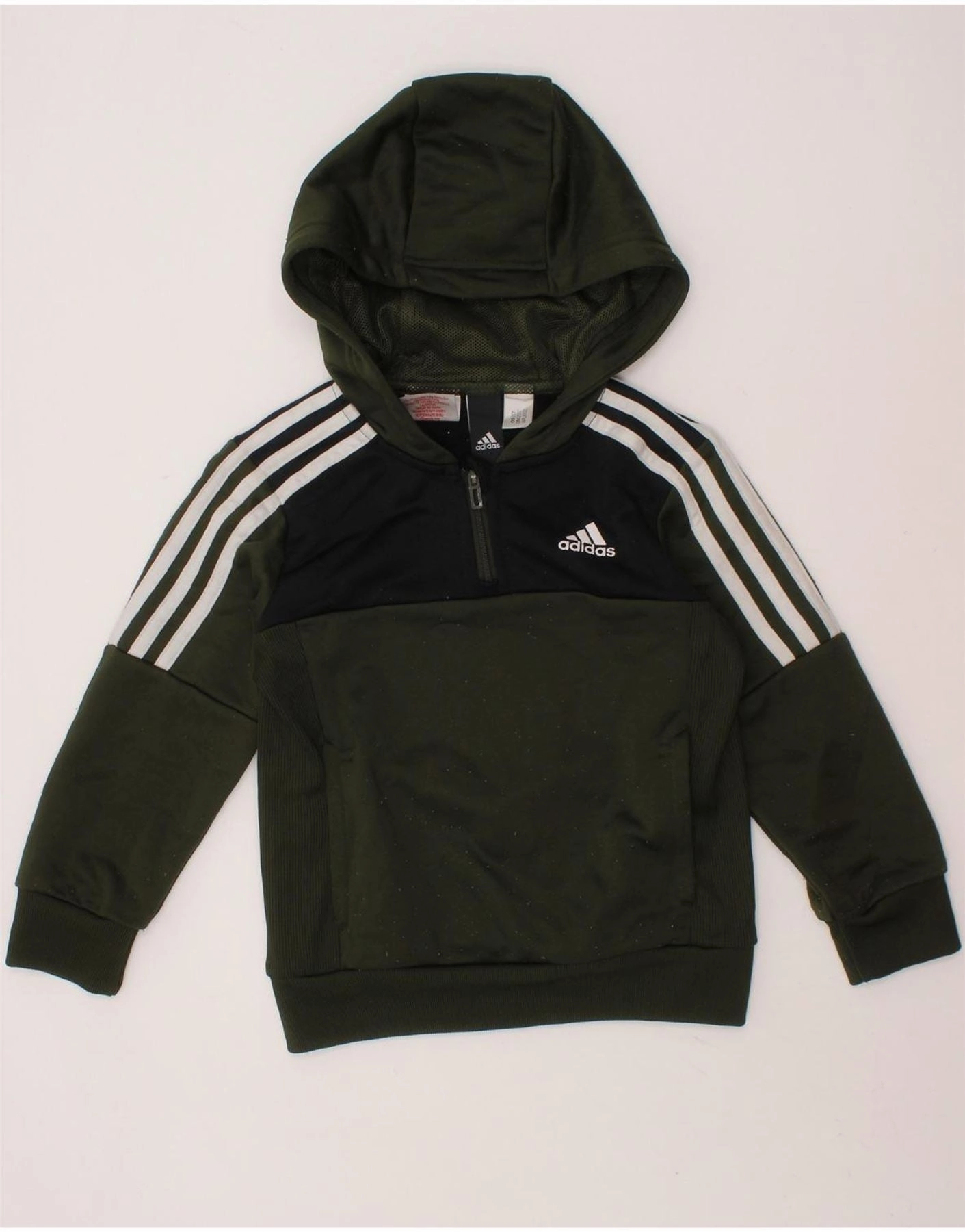 Breathable Mesh Paneling ADIDAS Baby Boys Hoodie Jumper 18-24 Months Khaki Colourblock