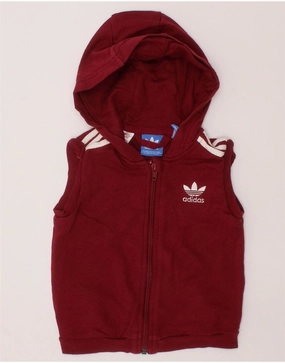 ADIDAS Baby Boys Sleeveless Zip Hoodie Sweater 12-18 Months Burgundy Ribbed collar