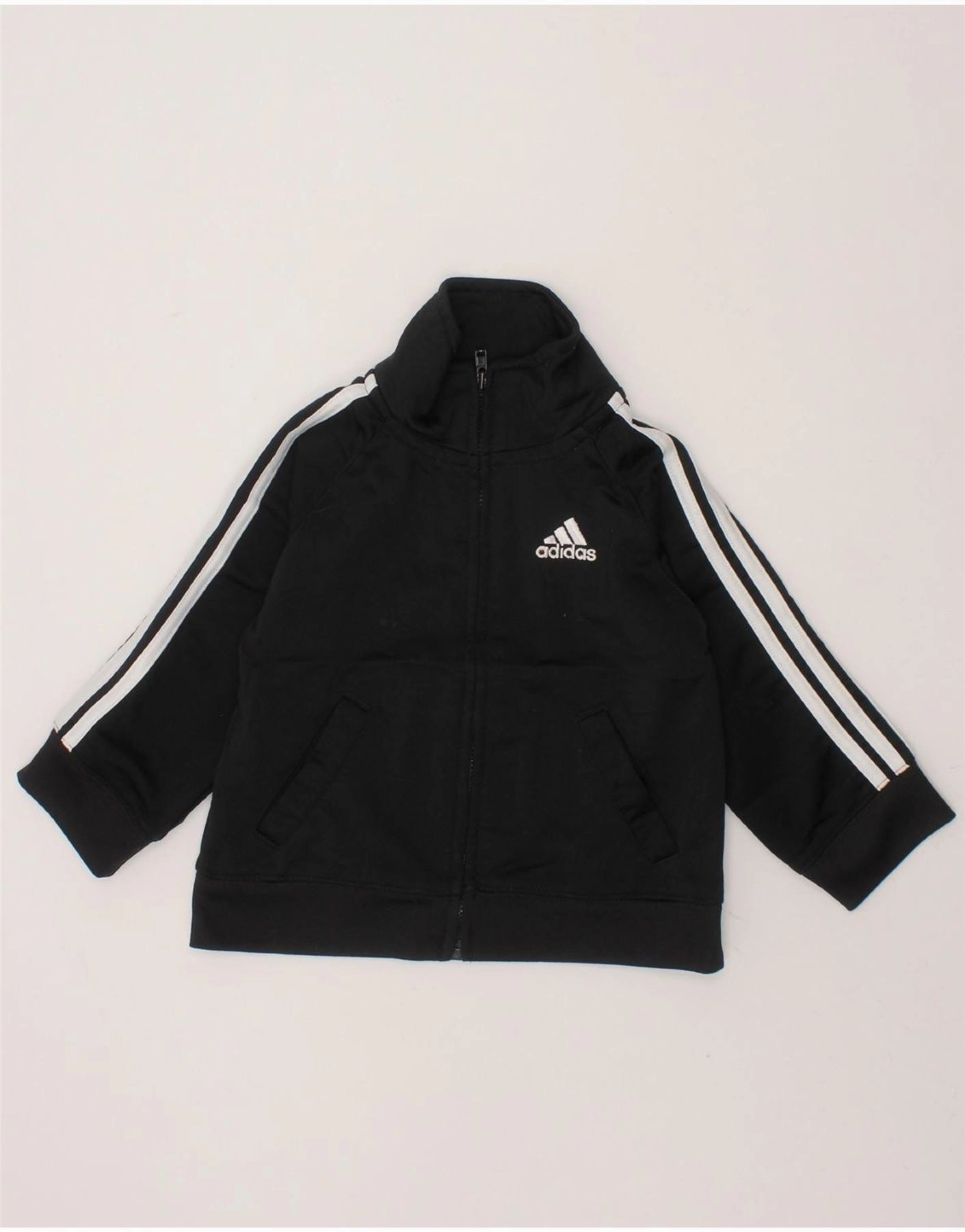 ADIDAS Baby Boys Tracksuit Top Jacket 12-18 Months Black Polyester kids' Late Autumn