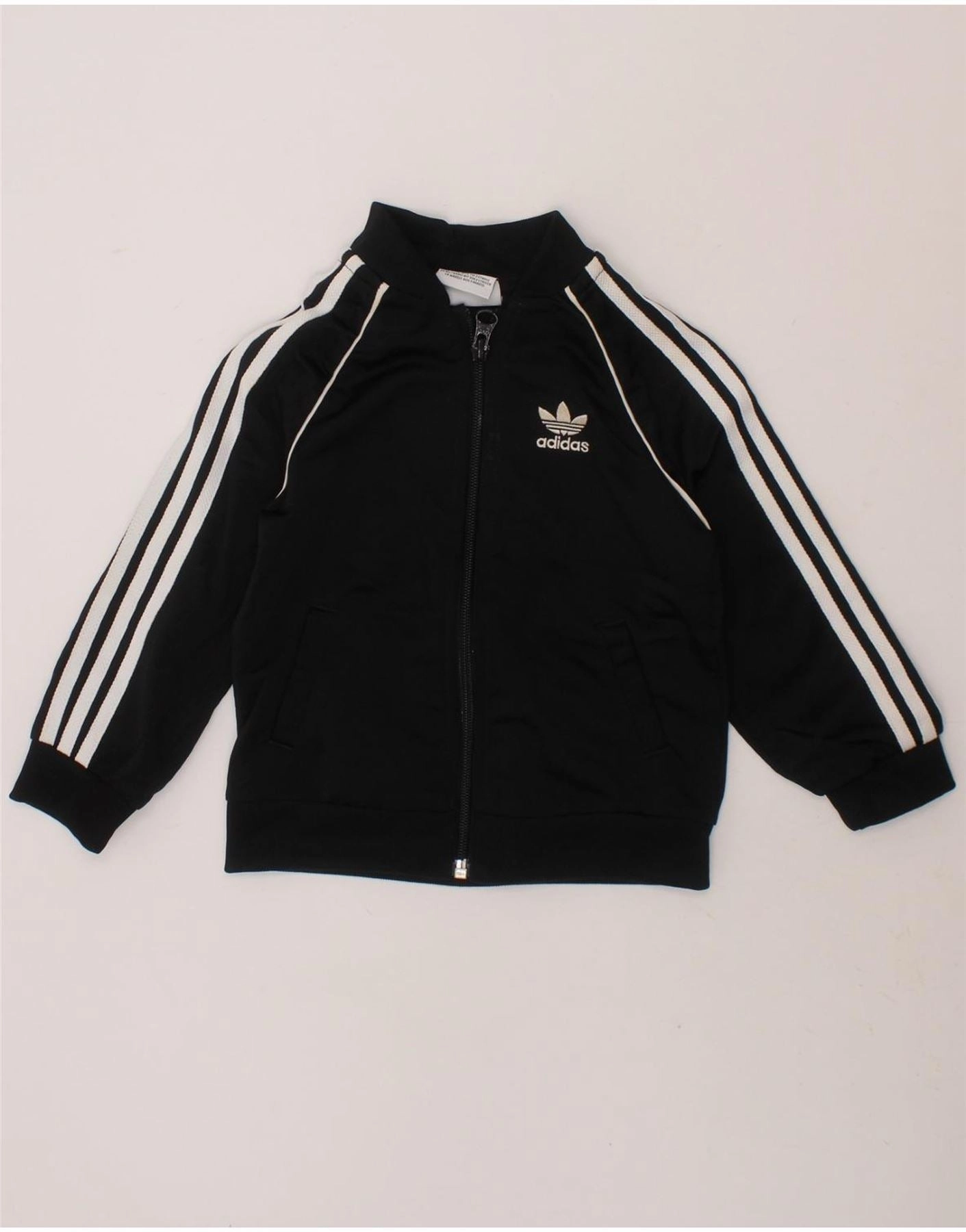 ADIDAS Baby Boys Tracksuit Top Jacket 12-18 Months Black Polyester Performance Outerwear color - coordinating