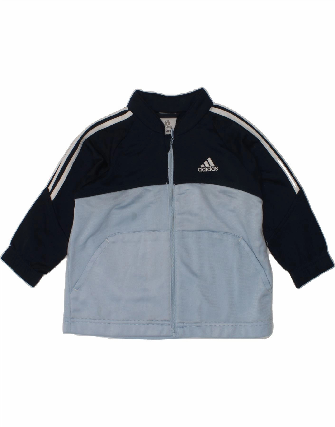 ADIDAS Baby Boys Tracksuit Top Jacket 12-18 Months Blue Colourblock Double Layered Cuffs Magnetic Closure Details
