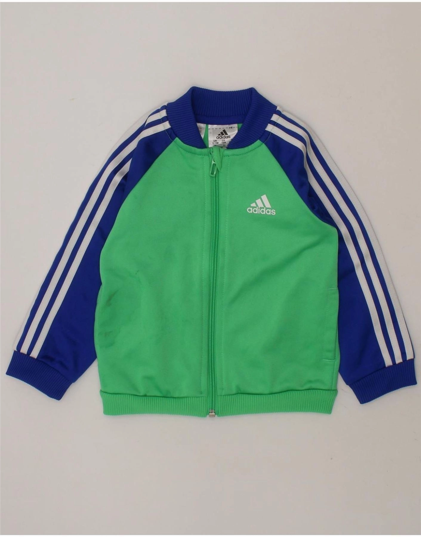 ADIDAS Baby Boys Tracksuit Top Jacket 12-18 Months Green Colourblock Commuter Gear Sleek Finish