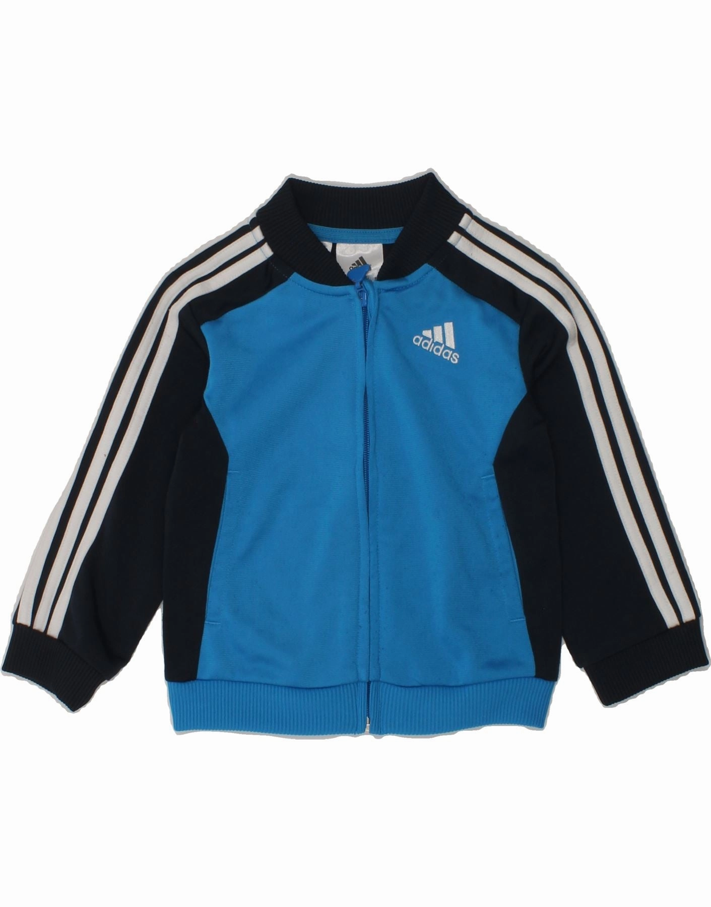 ADIDAS Baby Boys Tracksuit Top Jacket 6-9 Months Blue Colourblock Relax Collarless